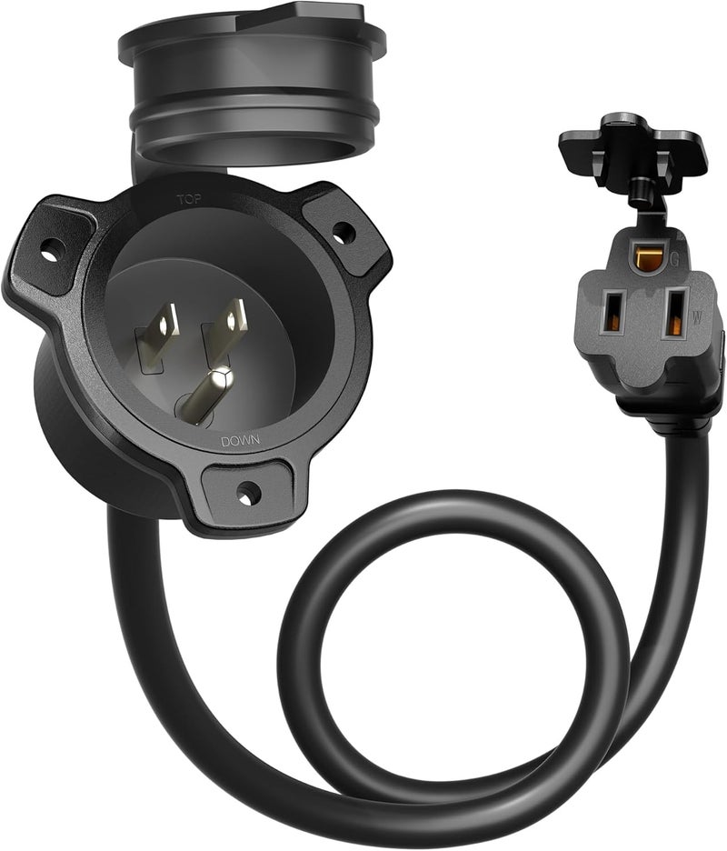 DEWENWILS 15 Amp RV Shore Power Inlet Socket, 125VAC AC Port Plug Integrated 18 Inch Waterproof Extension Cord, NEMA 5-15P to NEMA 5-15R, 14AWG SJTW Cord, Trailer Plug Boat Marine, ETL Listed - Image 1